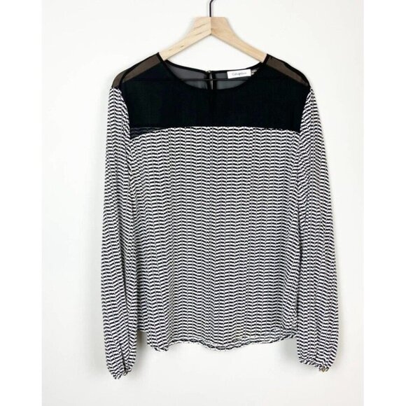 Calvin Klein Womens Silky Blouse Top Houndstooth Print Black White Sz Small - Picture 10 of 10